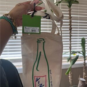 Kate Spade ♠️ Target 🎯 Canvas Wine Bottle Tote with Green and Pink Design